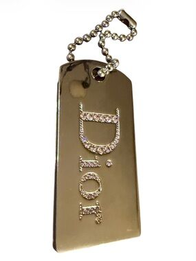 Rare DIOR SPARKLING 002 Gloss&Lipstick Jewelry Charm Crystal Logo Tag Key Chain